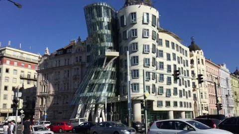 The dancing house in Pragrue Video stock 273486013