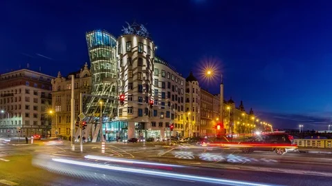 Dancing house in Prague Stock Footage 114608201
