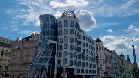 The Dancing House On The Prague Riverfront Stock Footage 343426693