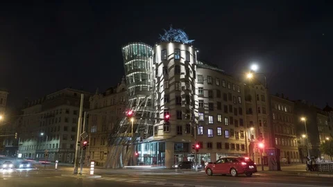 The Dancing house Prague time-lapse Stock Footage