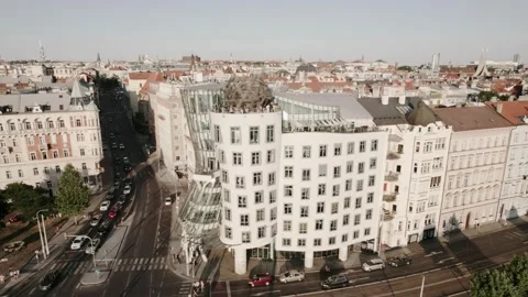 Dancing house Prague, view from drone Stock Footage 221226109