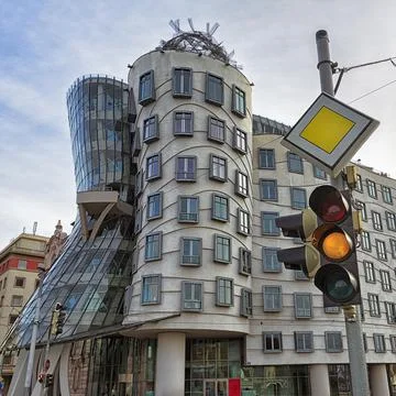 Dancing House Tancici dum office building Ginger and Fred architect Vlado Stock Photos