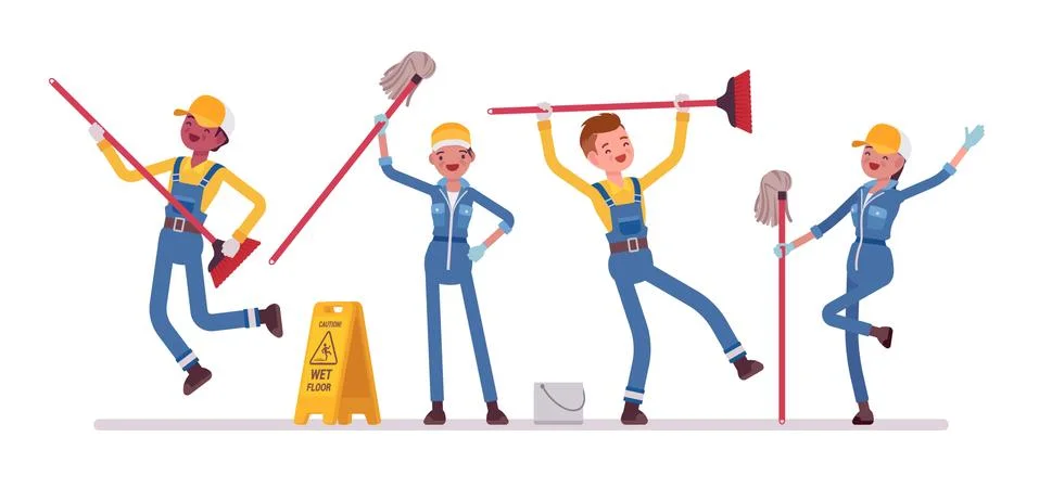 Dancing janitors team Stock Illustration