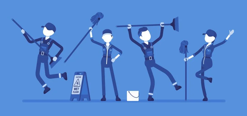 Dancing janitors team Stock Illustration