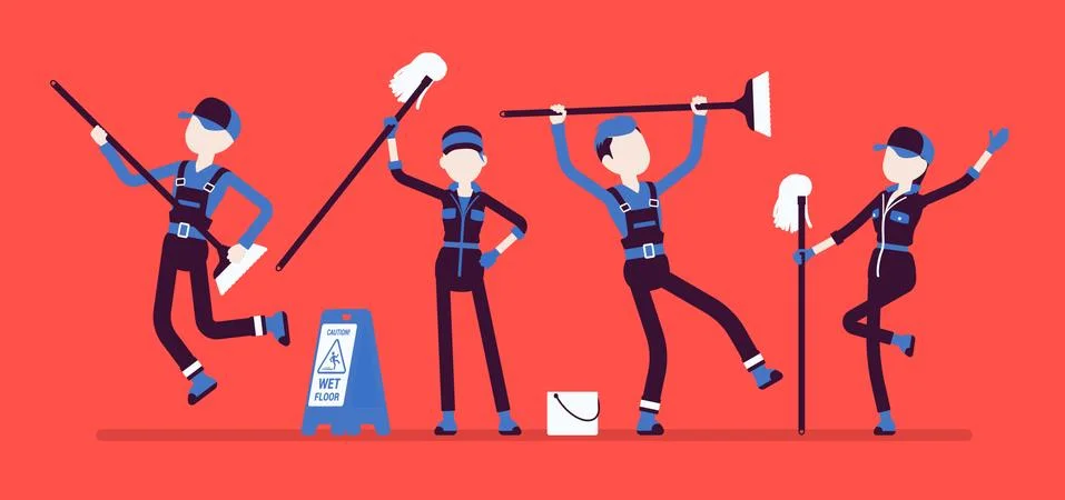 Dancing janitors team Illustrazione stock
