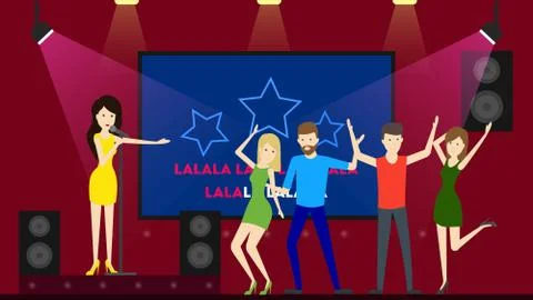 Dancing in karaoke bar. Stock Illustration