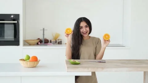 Dancing in the kitchen, positive emotions, healthy food nutrition. Stock Footage 237916778