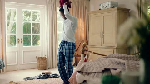 Dancing, laundry and black man in home with energy for celebration, performance 스톡 동영상 335856335