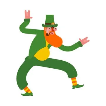 Dancing leprechaun. Dwarf with red beard and smoking pipe. St.Patrick 's Day. Stock Illustration