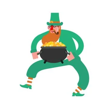 Dancing leprechaun. Dwarf with red beard and smoking pipe. St.Patrick 's Day. Stock Illustration