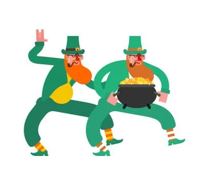 Dancing leprechaun. Dwarf with red beard and smoking pipe. St.Patrick 's Day. Stock Illustration