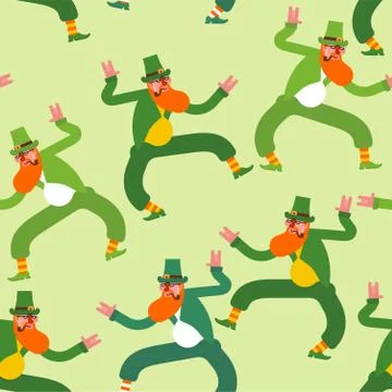 Dancing Leprechaun pattern seamless. Irish background. St.Patrick 's Day. Hol Stock Illustration