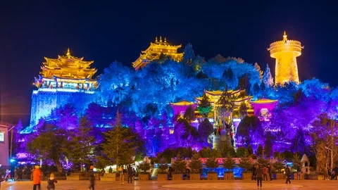 Dancing Light at Guishan Temple at night Stock Footage 123559882