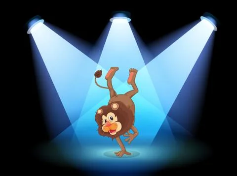 A dancing lion in the middle of the stage Stock Illustration