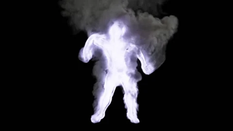 The dancing luminous man makes a wave with his hands and emits smoke. Stock Footage 170008303