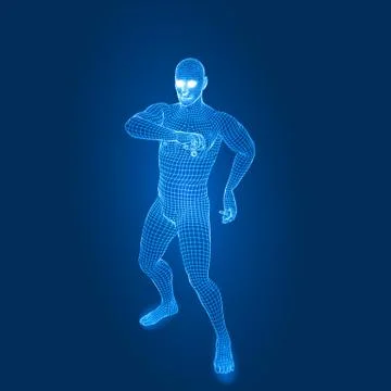 Dancing man.. 3d wireframe style vector illustration. Stock Illustration
