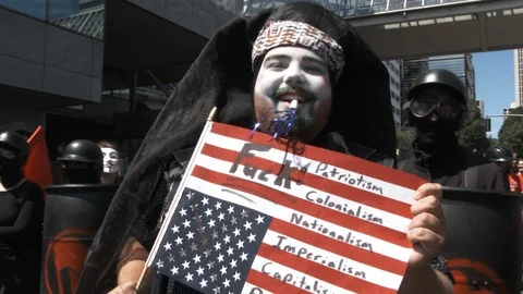 Dancing Man With Antifa Protest White Nationalist Rally Stock Footage 93621122