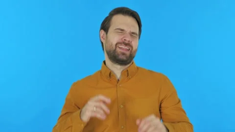 Dancing Man on Blue Background, Portrait Stockbeeldmateriaal 297443110