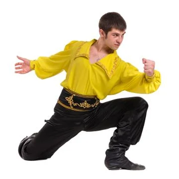 Dancing man wearing a toreador costume. Isolated on white in full length Stock Photos