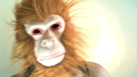 Dancing masked monkey man in front of background Vídeo Stock 287273470