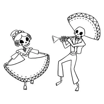 Dancing mexicans on white isolated backdrop Stock Illustration