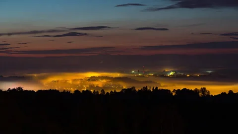Dancing mists over the city TIME LAPS Stock Footage 318072562
