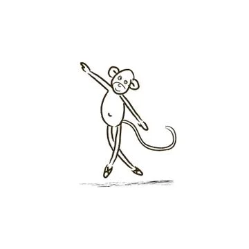 Dancing monkey freehand drawing isolated on white background. Sketch doodle Stock Illustration