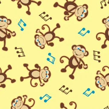 Dancing monkey to music seamless pattern Stock Illustration