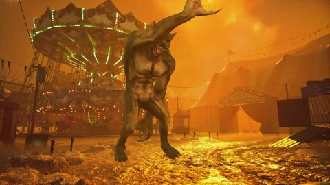 Dancing Monster in Ruined Amusement Setting Stock Footage 321672747