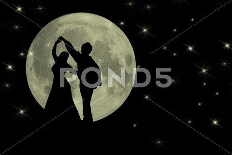 Dancing in the moonlight romantic banner Stock Illustration