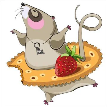 Dancing mouse cartoon character wearing cracker tutu with strawberry Stock Illustration