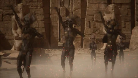 Dancing Mummies Encircled by Aliens Stock-Footage 293372069