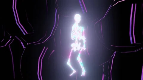 Dancing neon skeleton. Abstract 3d animation. Stock Footage 201482419