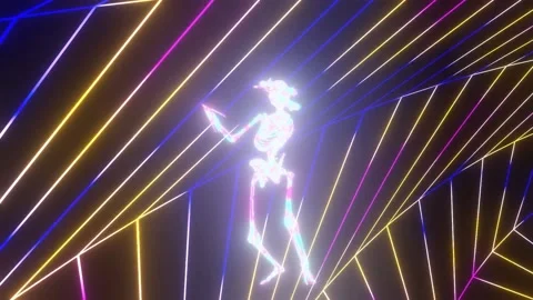Dancing neon skeleton. Abstract 3d animation. Stock Footage 201482425