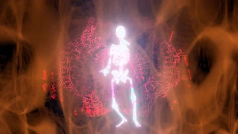 Dancing neon skeleton. Abstract 3d animation. Stock Footage 201482432