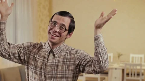 Dancing nerd at the room Stock Footage 146800592