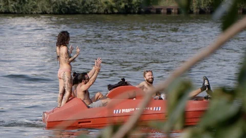 Dancing On A Paddle Boat In The River In Berlin Stock Footage 93251867