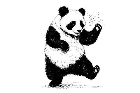 Dancing panda hand drawn ink sketch. Engraved style vector illustration. Stock Illustration