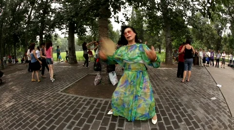 Dancing in the park, Beijing, China Stock Footage 520587