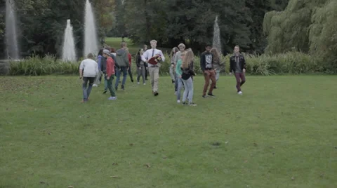 Dancing in the park crane shot 動画素材 33806438