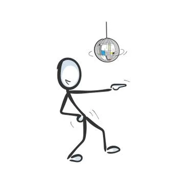 Dancing party having fun. Vector simple Disco ball. Retro dance. Stickman Stock Illustration