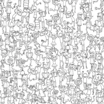 Dancing party seamless pattern in black and white Stock Illustration