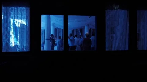 Dancing people in the building view from afar Stock Footage 146098652