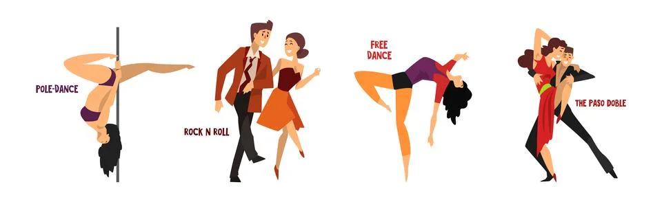 Dancing People Character Performing Different Dance Vector Set Stock Illustration