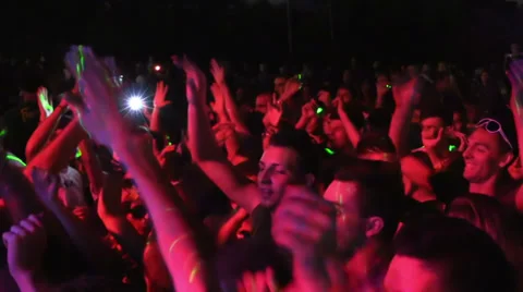 Dancing people: concert crowd in front of the stage moving hands and arms Stock-Footage 27842895