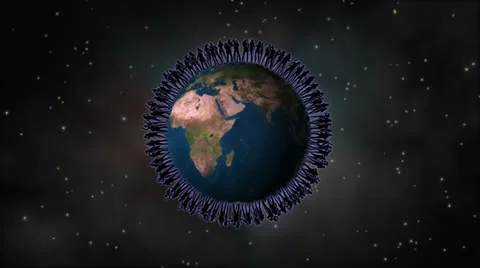 Dancing people dark silhouettes around the Earth globe. Stock-Footage 27092196