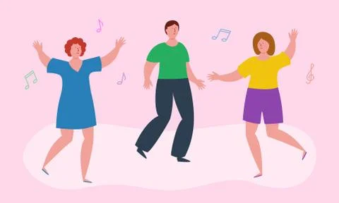 Dancing people flat vector illustration. Party. Celebration. Stock Illustration