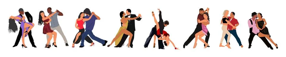Dancing People flat vector set isolated on white. Stock Illustration