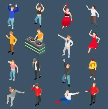 Dancing People Isometric Set Stock Illustration