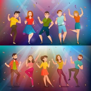 Dancing People Retro Banners Set Stockillustratie